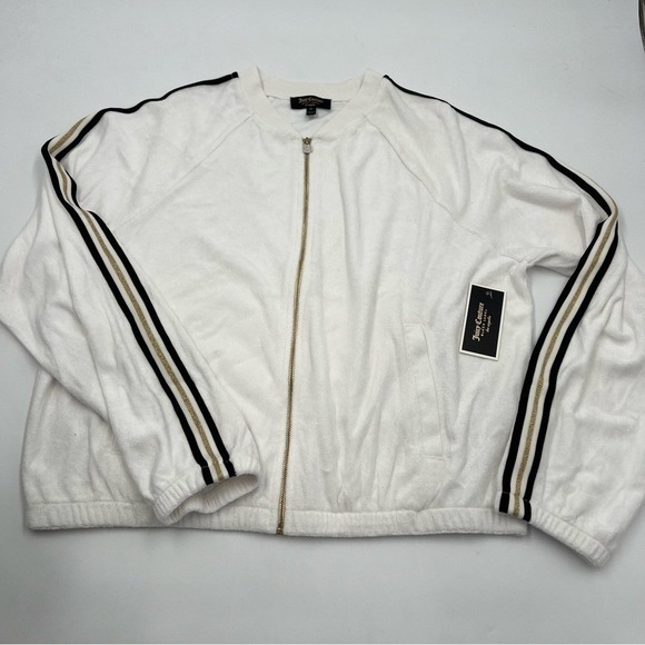 Juicy Couture Black Label Jackets & Blazers - Juicy Couture Black Label White Microterry Track‎ Jacket Racer Stripe XL NWT
